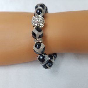 Glass Bead & Rhinestone Stretch Bracelet